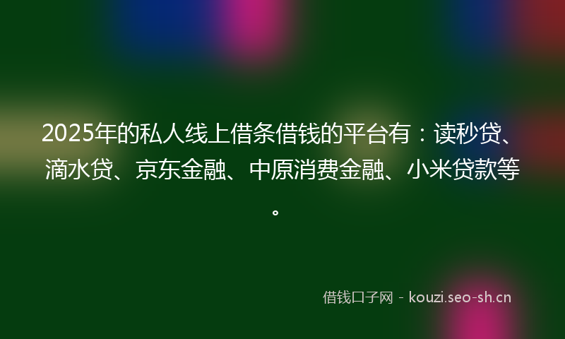 2025年的私人线上借条借钱的平台有：读秒贷、滴水贷、京东金融、中原消费金融、小米贷款等。