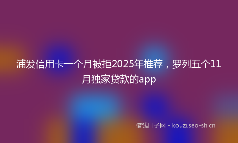 浦发信用卡一个月被拒2025年推荐，罗列五个11月独家贷款的app