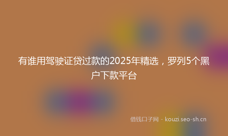 有谁用驾驶证贷过款的2025年精选，罗列5个黑户下款平台