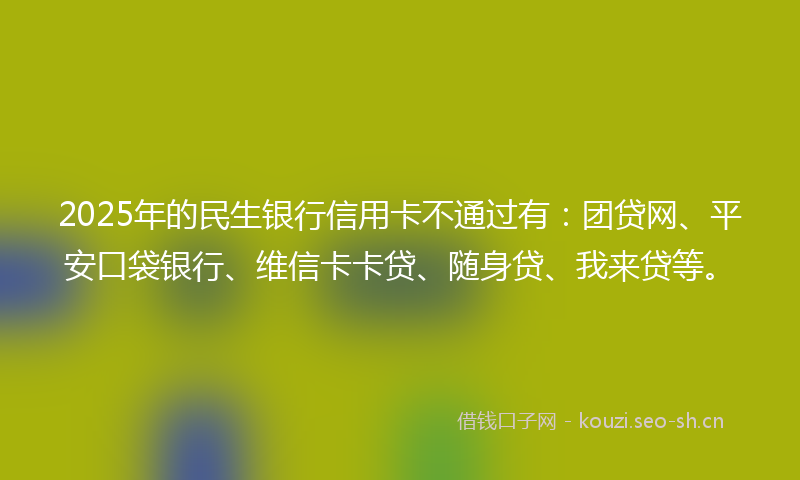 2025年的民生银行信用卡不通过有：团贷网、平安口袋银行、维信卡卡贷、随身贷、我来贷等。