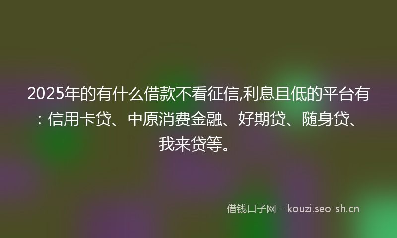 2025年的有什么借款不看征信,利息且低的平台有：信用卡贷、中原消费金融、好期贷、随身贷、我来贷等。