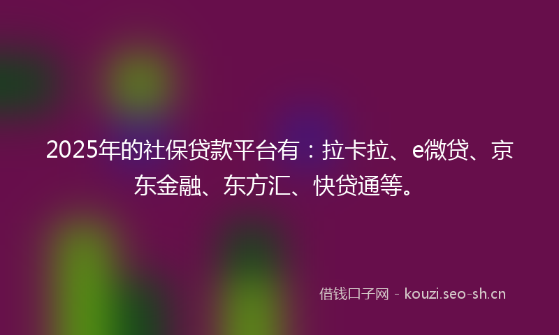 2025年的社保贷款平台有：拉卡拉、e微贷、京东金融、东方汇、快贷通等。