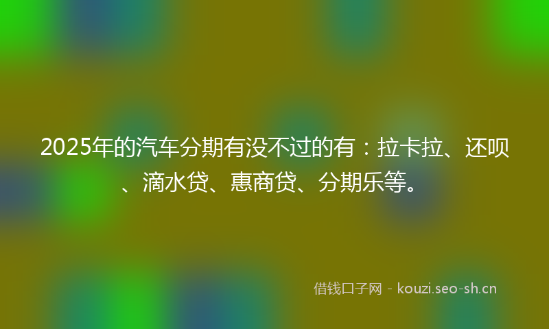 2025年的汽车分期有没不过的有：拉卡拉、还呗、滴水贷、惠商贷、分期乐等。