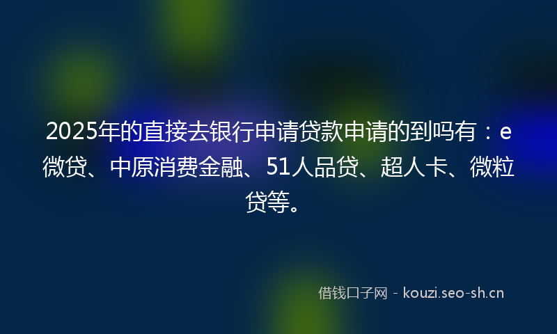 2025年的直接去银行申请贷款申请的到吗有：e微贷、中原消费金融、51人品贷、超人卡、微粒贷等。