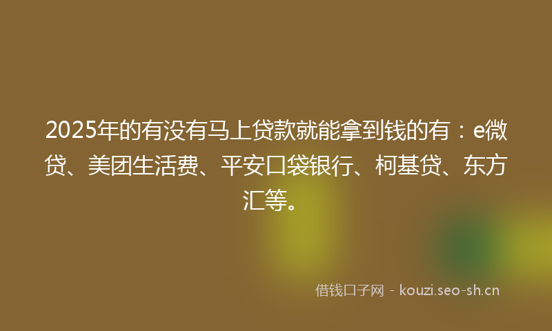2025年的有没有马上贷款就能拿到钱的有：e微贷、美团生活费、平安口袋银行、柯基贷、东方汇等。