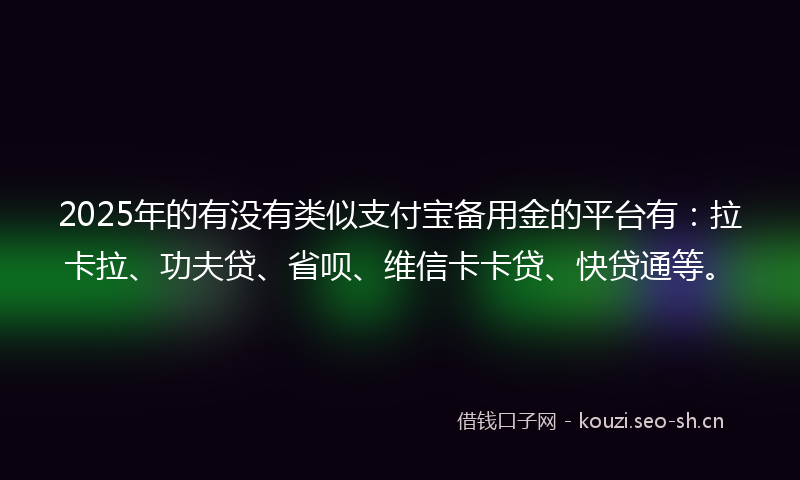 2025年的有没有类似支付宝备用金的平台有:拉卡拉、功夫贷、省呗、维信卡卡贷、快贷通等。