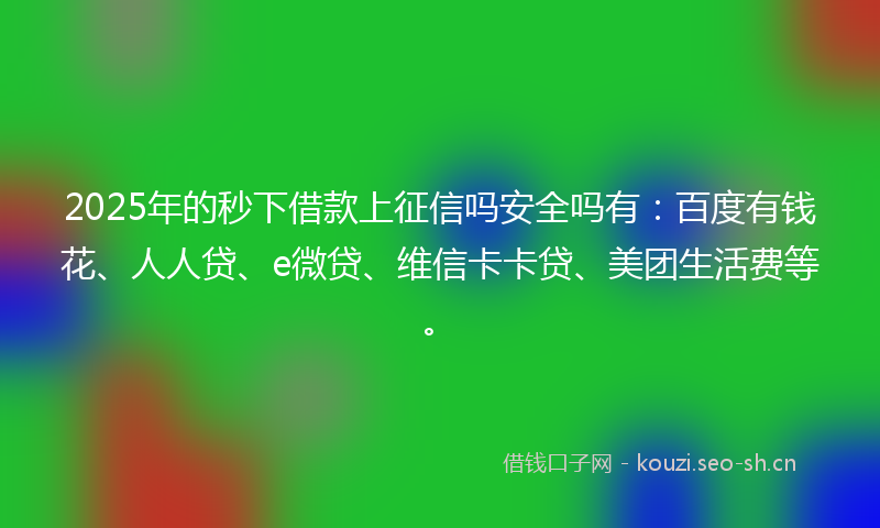 2025年的秒下借款上征信吗安全吗有：百度有钱花、人人贷、e微贷、维信卡卡贷、美团生活费等。
