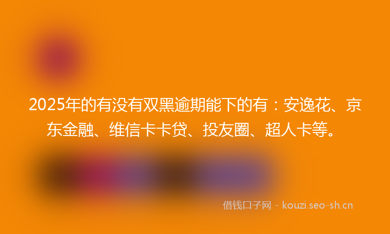 2025年的有没有双黑逾期能下的有：安逸花、京东金融、维信卡卡贷、投友圈、超人卡等。
