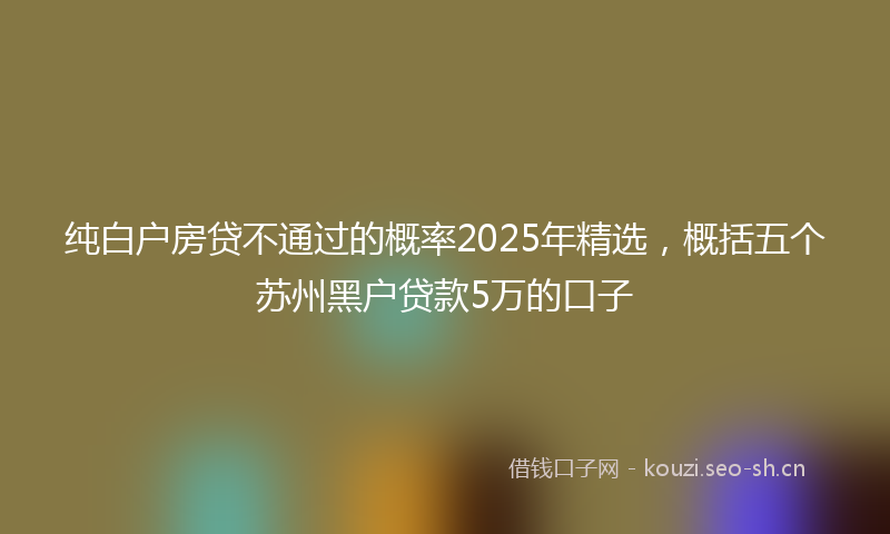 纯白户房贷不通过的概率2025年精选，概括五个苏州黑户贷款5万的口子
