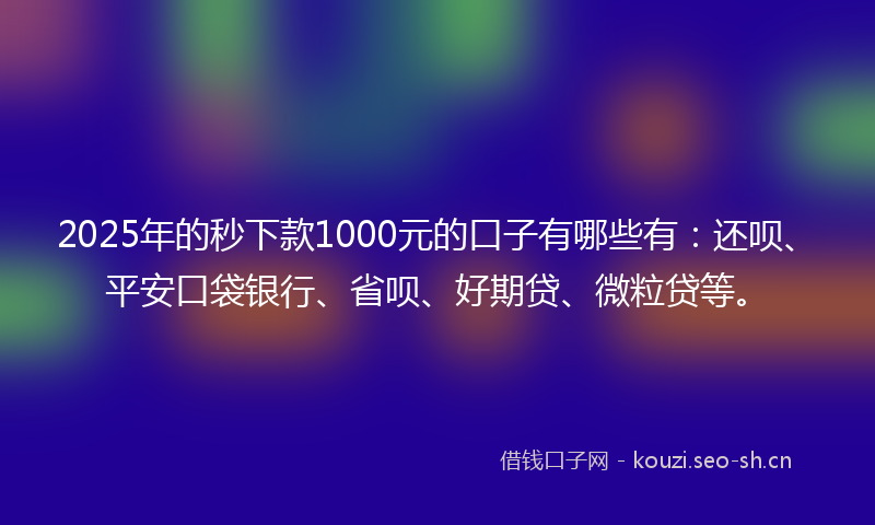 2025年的秒下款1000元的口子有哪些有：还呗、平安口袋银行、省呗、好期贷、微粒贷等。