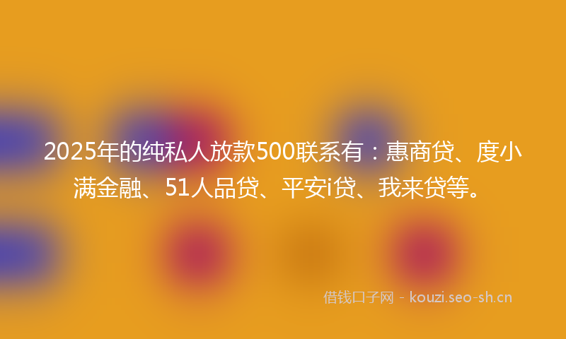 2025年的纯私人放款500联系有：惠商贷、度小满金融、51人品贷、平安i贷、我来贷等。