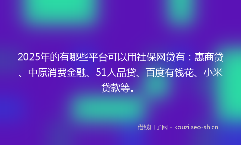 2025年的有哪些平台可以用社保网贷有：惠商贷、中原消费金融、51人品贷、百度有钱花、小米贷款等。