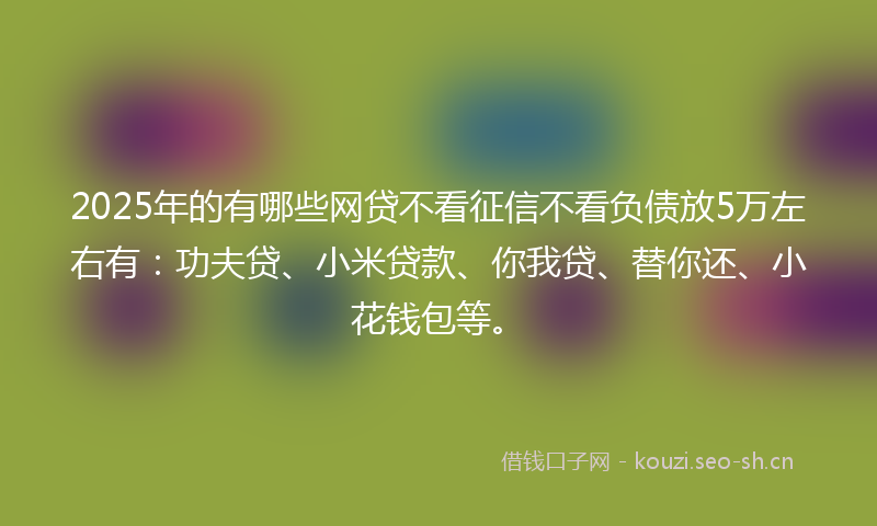 2025年的有哪些网贷不看征信不看负债放5万左右有：功夫贷、小米贷款、你我贷、替你还、小花钱包等。