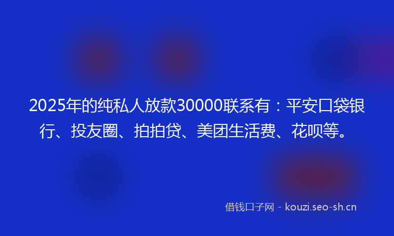 2025年的纯私人放款30000联系有：平安口袋银行、投友圈、拍拍贷、美团生活费、花呗等。
