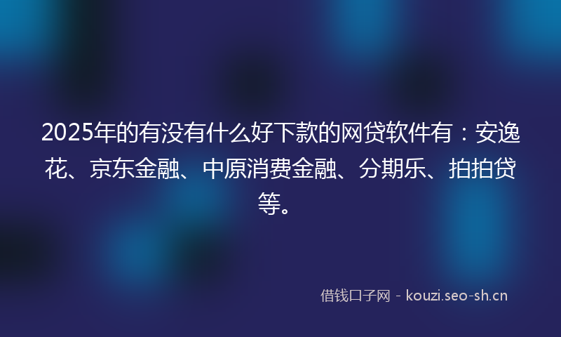 2025年的有没有什么好下款的网贷软件有：安逸花、京东金融、中原消费金融、分期乐、拍拍贷等。