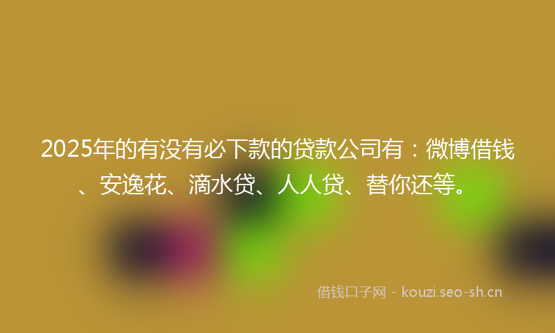 2025年的有没有必下款的贷款公司有：微博借钱、安逸花、滴水贷、人人贷、替你还等。