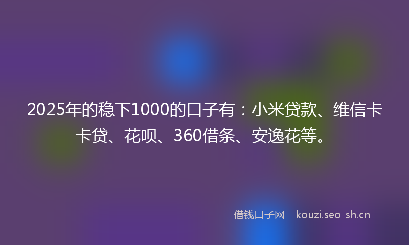 2025年的稳下1000的口子有：小米贷款、维信卡卡贷、花呗、360借条、安逸花等。