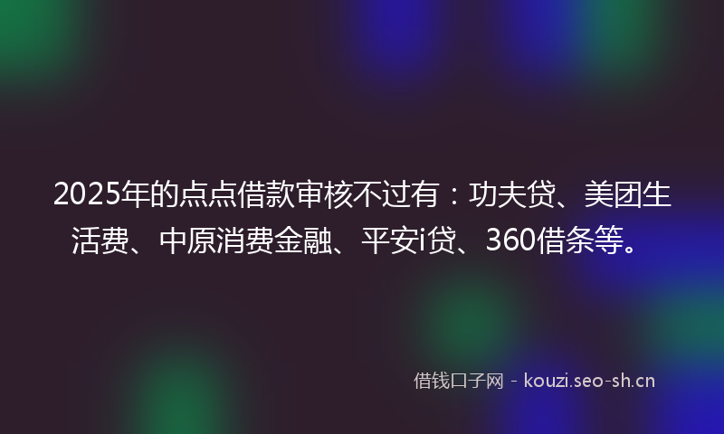 2025年的点点借款审核不过有：功夫贷、美团生活费、中原消费金融、平安i贷、360借条等。