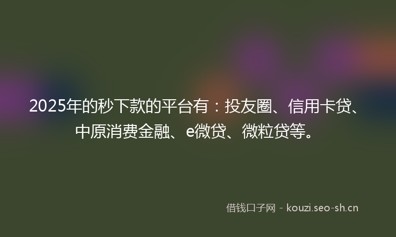 2025年的秒下款的平台有：投友圈、信用卡贷、中原消费金融、e微贷、微粒贷等。