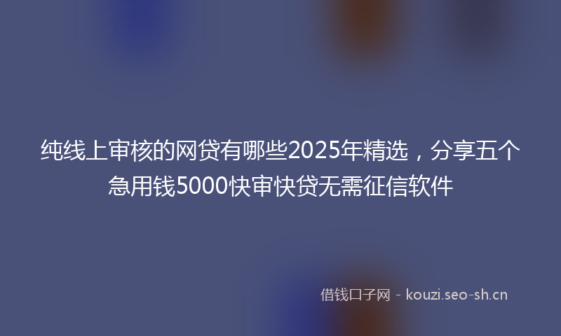 纯线上审核的网贷有哪些2025年精选，分享五个急用钱5000快审快贷无需征信软件