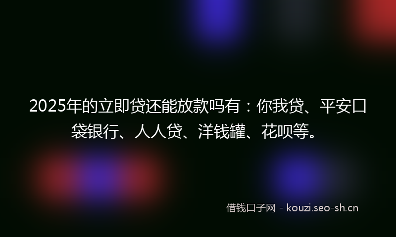 2025年的立即贷还能放款吗有：你我贷、平安口袋银行、人人贷、洋钱罐、花呗等。