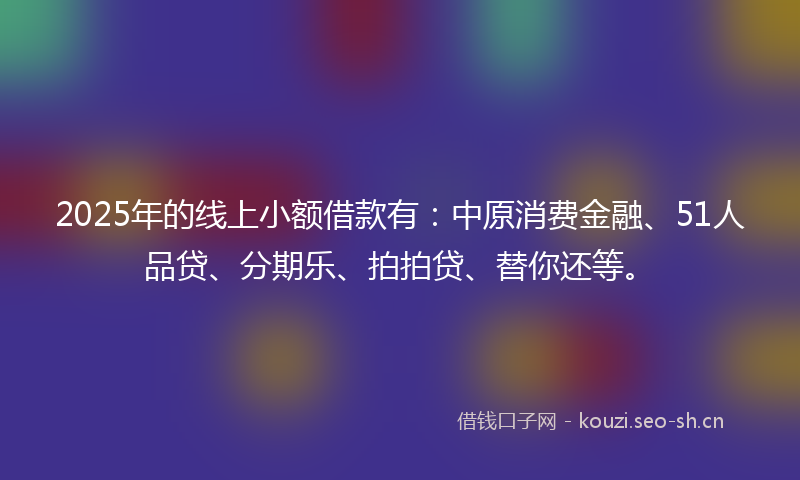 2025年的线上小额借款有：中原消费金融、51人品贷、分期乐、拍拍贷、替你还等。