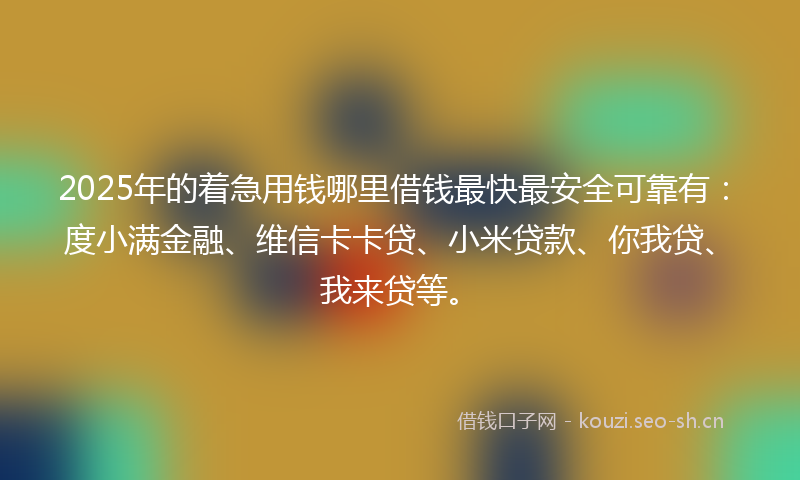 2025年的着急用钱哪里借钱最快最安全可靠有：度小满金融、维信卡卡贷、小米贷款、你我贷、我来贷等。