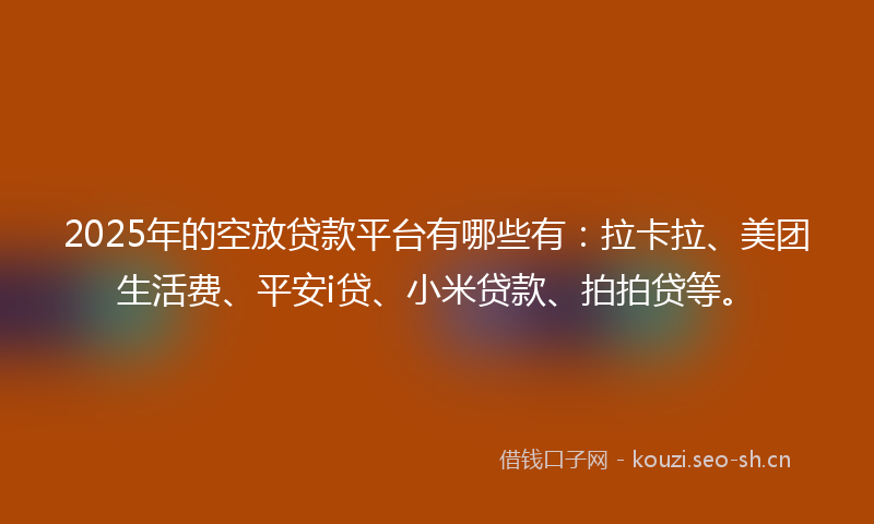 2025年的空放贷款平台有哪些有：拉卡拉、美团生活费、平安i贷、小米贷款、拍拍贷等。