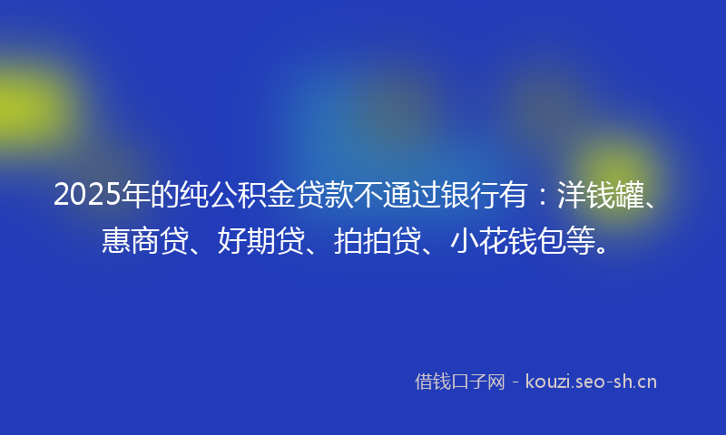 2025年的纯公积金贷款不通过银行有：洋钱罐、惠商贷、好期贷、拍拍贷、小花钱包等。