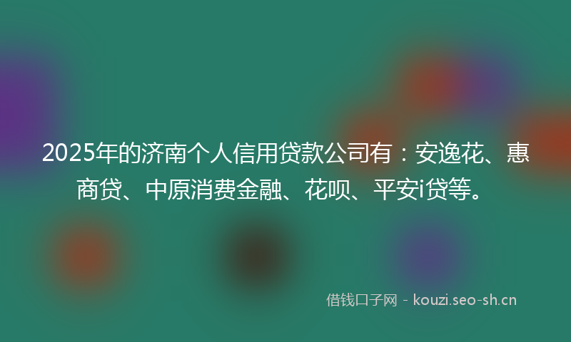2025年的济南个人信用贷款公司有：安逸花、惠商贷、中原消费金融、花呗、平安i贷等。