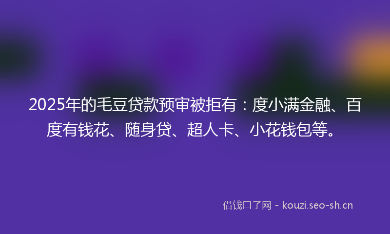 2025年的毛豆贷款预审被拒有：度小满金融、百度有钱花、随身贷、超人卡、小花钱包等。