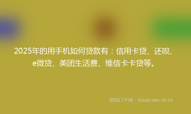 2025年的用手机如何贷款有：信用卡贷、还呗、e微贷、美团生活费、维信卡卡贷等。