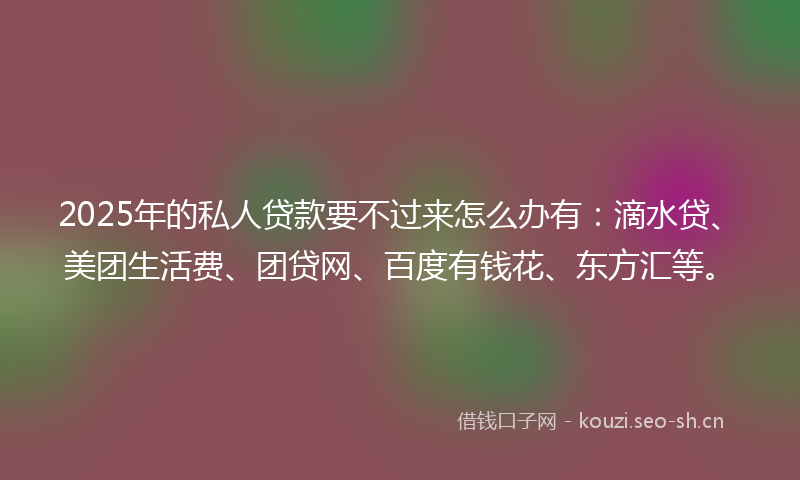 2025年的私人贷款要不过来怎么办有：滴水贷、美团生活费、团贷网、百度有钱花、东方汇等。