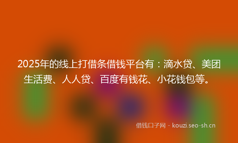 2025年的线上打借条借钱平台有：滴水贷、美团生活费、人人贷、百度有钱花、小花钱包等。