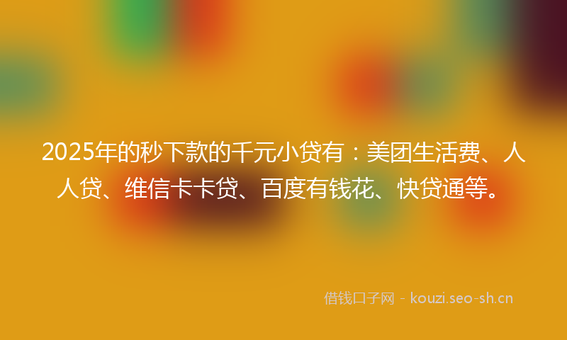 2025年的秒下款的千元小贷有：美团生活费、人人贷、维信卡卡贷、百度有钱花、快贷通等。