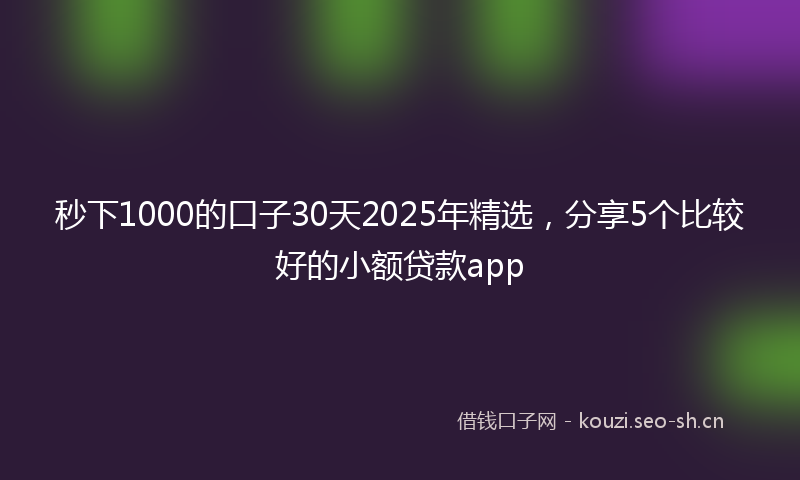 秒下1000的口子30天2025年精选，分享5个比较好的小额贷款app