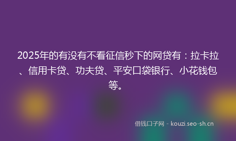 2025年的有没有不看征信秒下的网贷有：拉卡拉、信用卡贷、功夫贷、平安口袋银行、小花钱包等。
