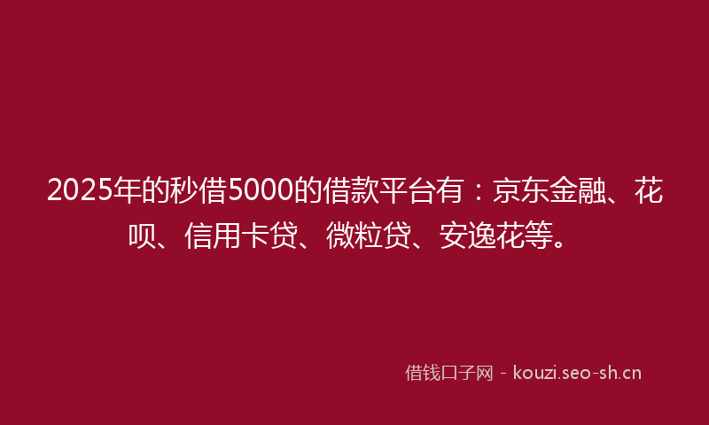 2025年的秒借5000的借款平台有：京东金融、花呗、信用卡贷、微粒贷、安逸花等。