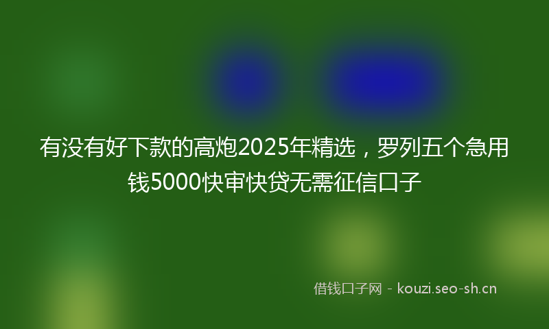 有没有好下款的高炮2025年精选，罗列五个急用钱5000快审快贷无需征信口子