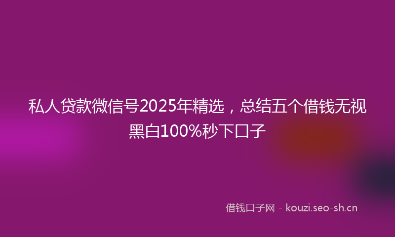 私人贷款微信号2025年精选，总结五个借钱无视黑白100%秒下口子