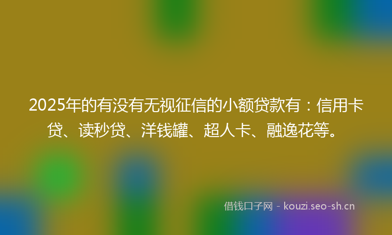 2025年的有没有无视征信的小额贷款有：信用卡贷、读秒贷、洋钱罐、超人卡、融逸花等。