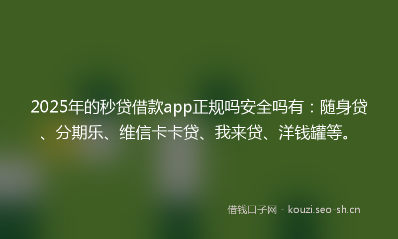 2025年的秒贷借款app正规吗安全吗有：随身贷、分期乐、维信卡卡贷、我来贷、洋钱罐等。