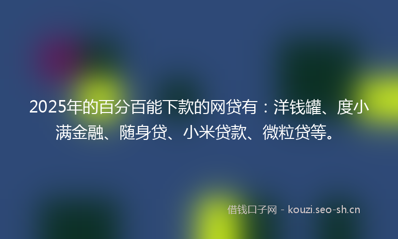 2025年的百分百能下款的网贷有：洋钱罐、度小满金融、随身贷、小米贷款、微粒贷等。