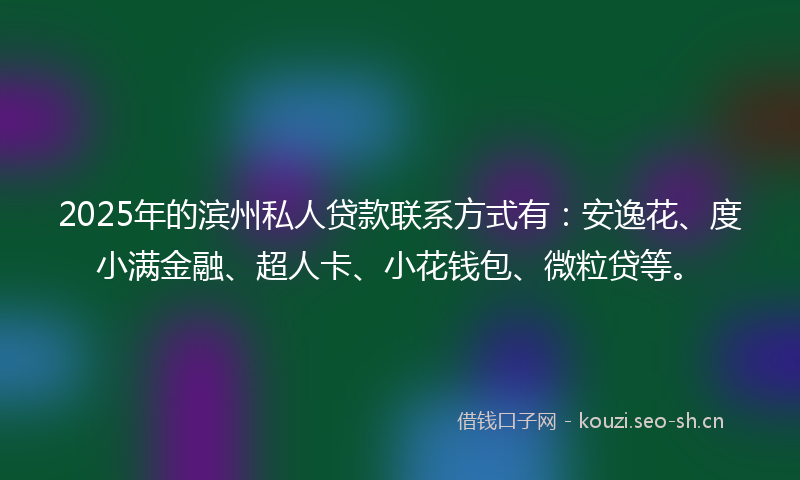2025年的滨州私人贷款联系方式有：安逸花、度小满金融、超人卡、小花钱包、微粒贷等。