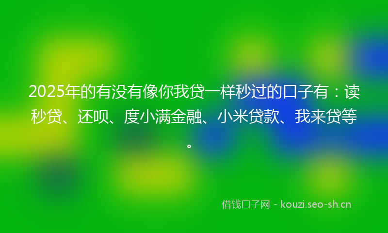 2025年的有没有像你我贷一样秒过的口子有：读秒贷、还呗、度小满金融、小米贷款、我来贷等。