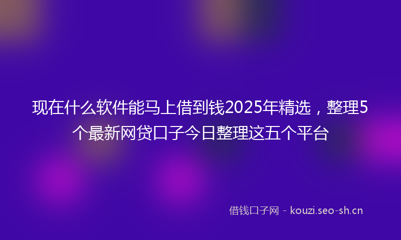现在什么软件能马上借到钱2025年精选，整理5个最新网贷口子今日整理这五个平台