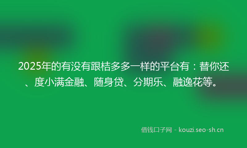 2025年的有没有跟桔多多一样的平台有：替你还、度小满金融、随身贷、分期乐、融逸花等。