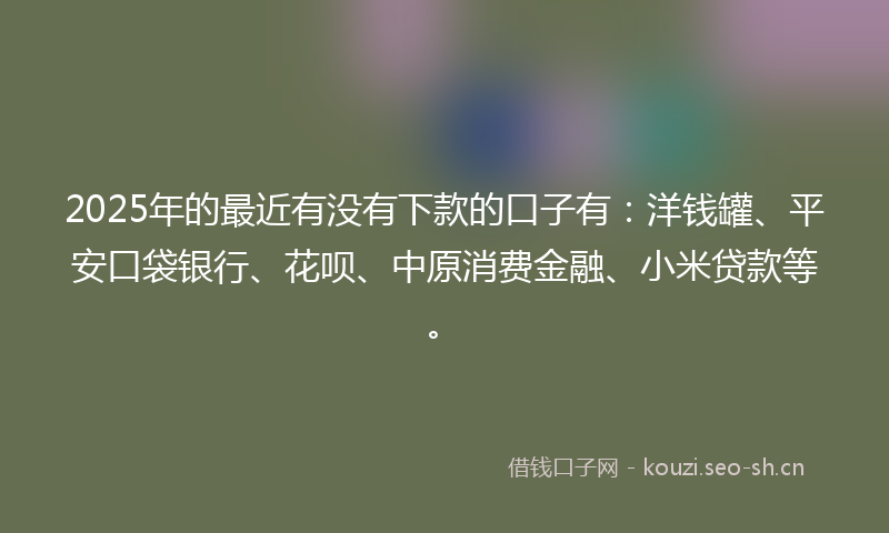 2025年的最近有没有下款的口子有：洋钱罐、平安口袋银行、花呗、中原消费金融、小米贷款等。