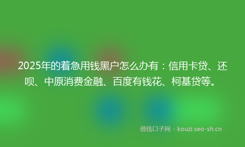 2025年的着急用钱黑户怎么办有：信用卡贷、还呗、中原消费金融、百度有钱花、柯基贷等。