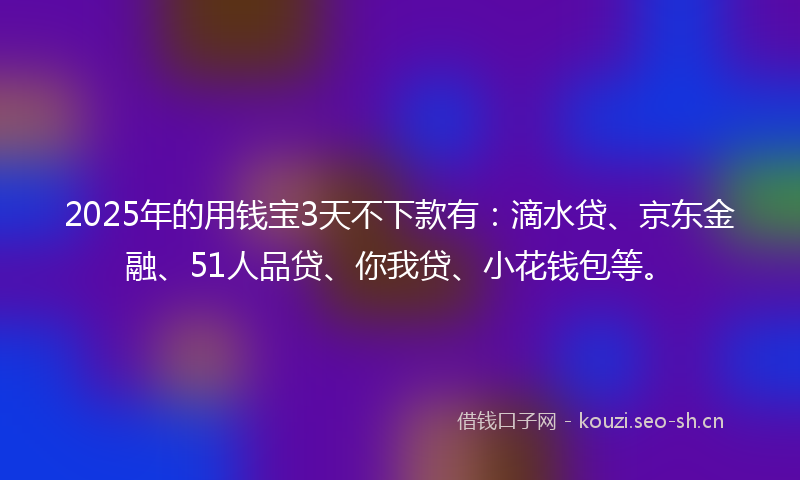 2025年的用钱宝3天不下款有:滴水贷、京东金融、51人品贷、你我贷、小花钱包等。